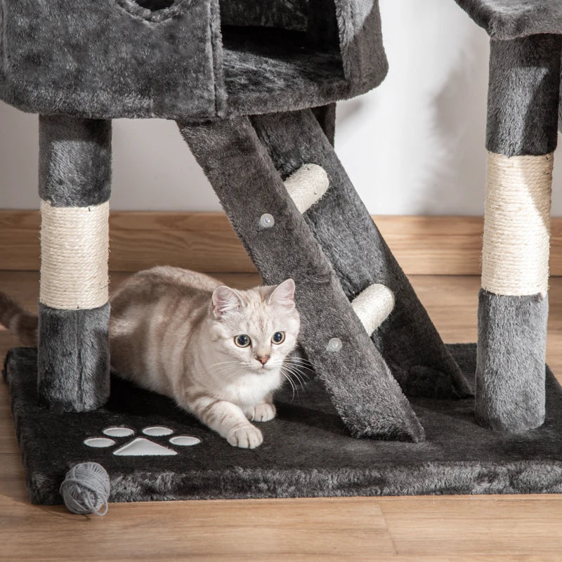 Adjustable Floor-to-Ceiling Cat Tower with Condos and Hammocks, Dark Grey