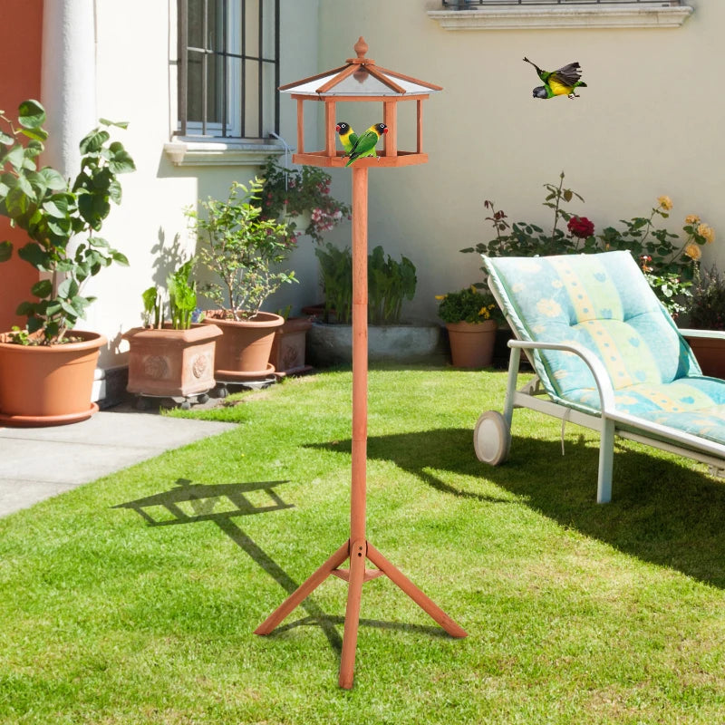 Wooden Garden Bird Feeder Stand - Natural Wood Tone