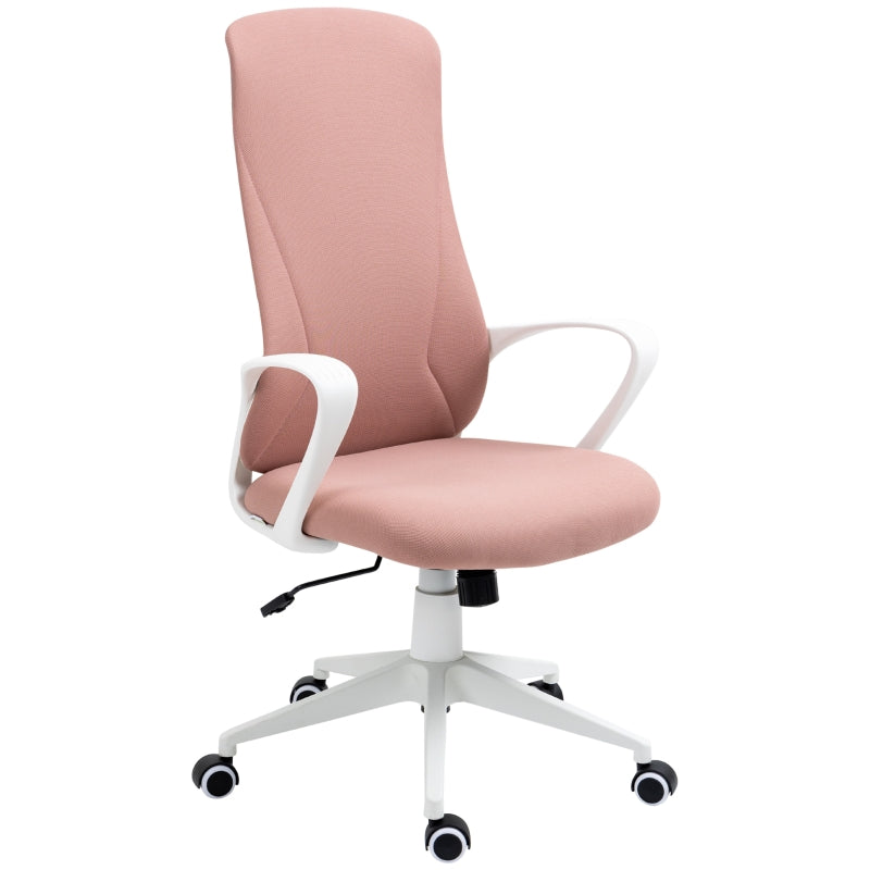 Pink Fabric High Back Office Chair with Armrests & Swivel Wheels