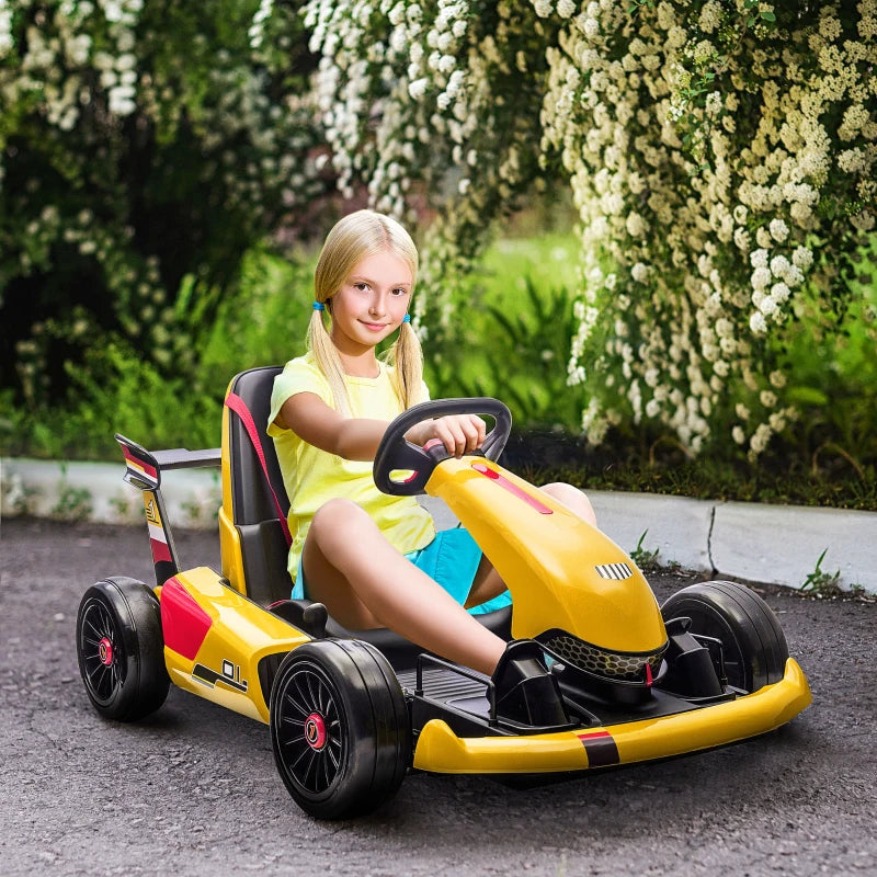 Yellow Electric Kids Go Kart with Reversing Steering Wheel