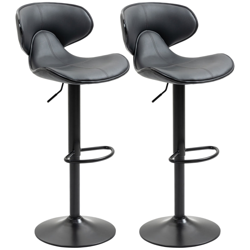 Grey Adjustable Swivel Bar Stools Set of 2 with Footrest and Backrest