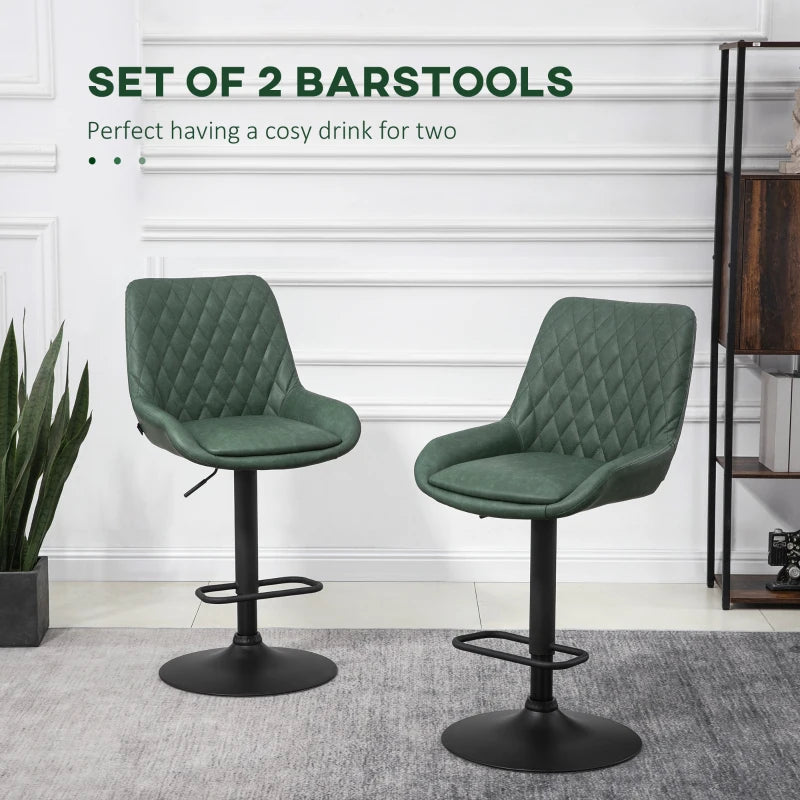 Green Retro Adjustable Bar Stools Set of 2 with Swivel Seat