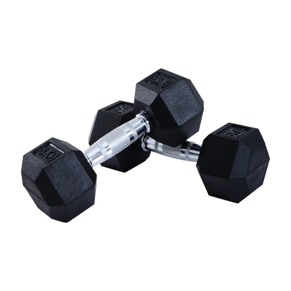 8kg Hex Dumbbell Set - Black Rubber Coated Weights for Home Gym