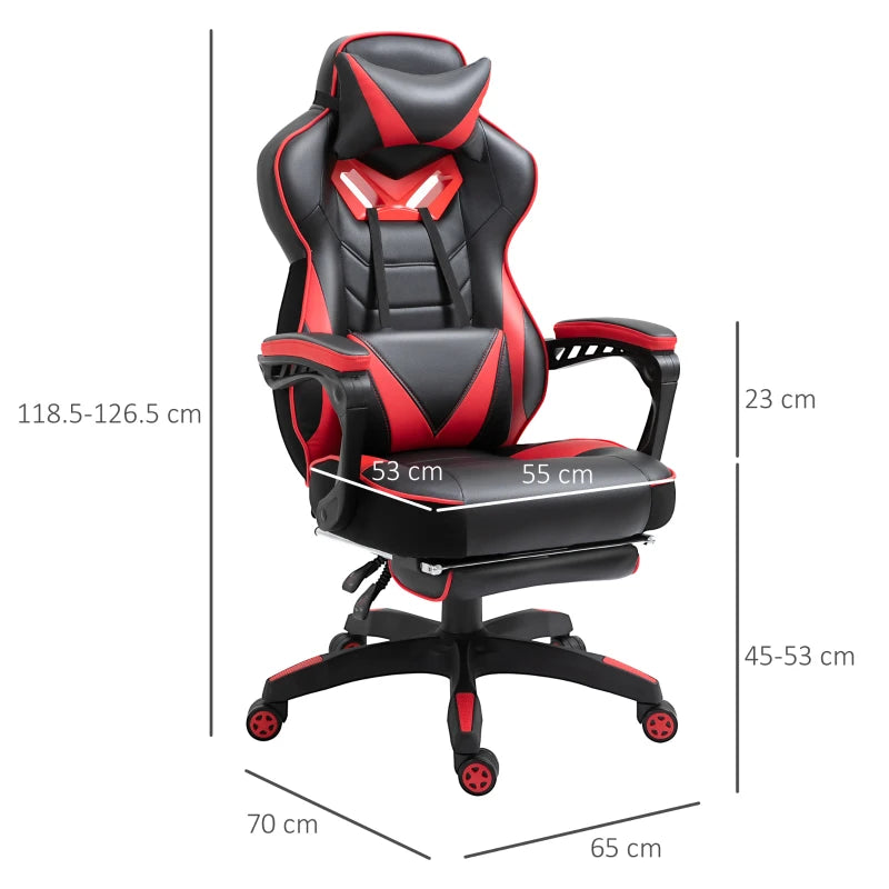 Red Gaming Chair with Lumbar Support, Footrest, and Headrest