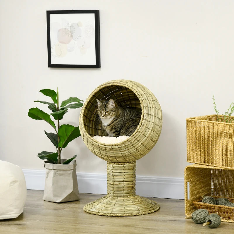 Natural Grass Cat Bed with Cushion