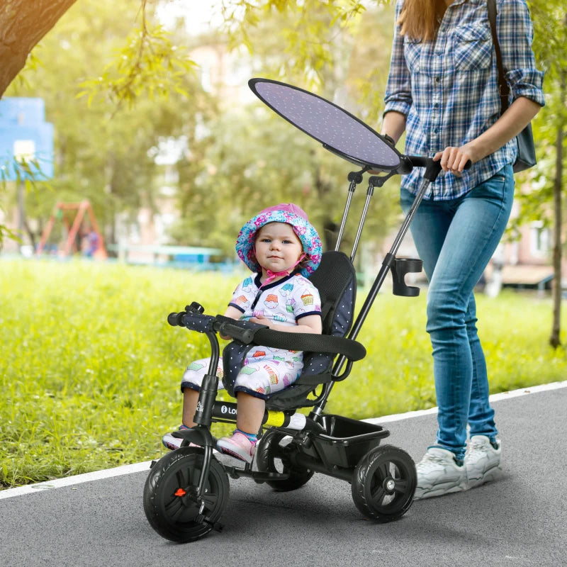 6-in-1 Kids Tricycle with 5-Point Harness & Canopy, Dark Blue