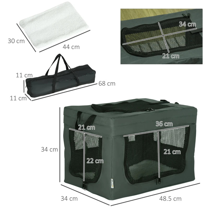 Grey Pet Carrier with Cushion for Miniature Dogs - 48.5cm