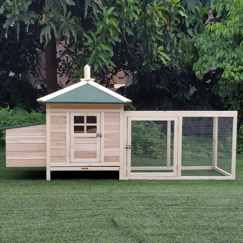 Wooden Chicken Coop with Nesting Box and Run - Outdoor Pet Cage