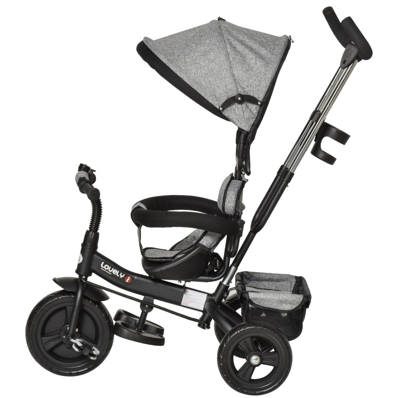 Grey 2-in-1 Cloth Tricycle Stroller for Toddlers
