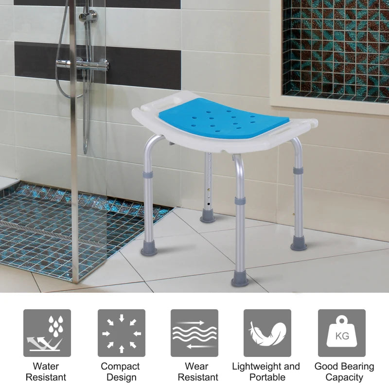 Aluminium Adjustable Bath Stool Chair - Grey Non-Slip Shower Seat