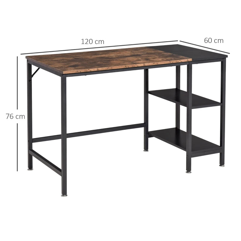 Modern Computer Desk with 2 Storage Shelves, Steel Frame - 120x60x76cm