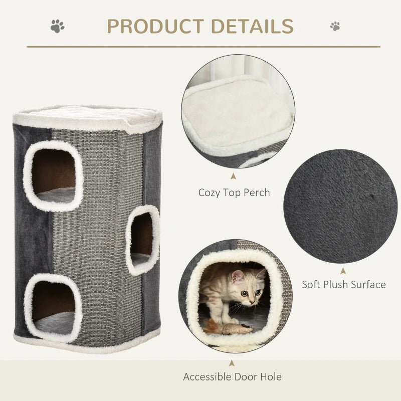 Grey Sisal Cat Barrel with Plush & Fleece