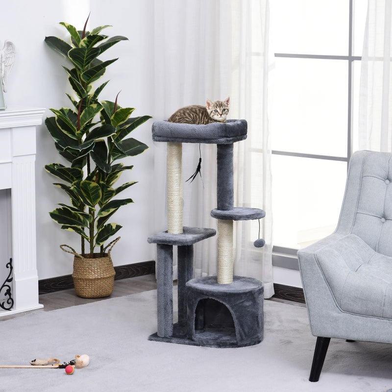 Grey Cat Tower Condo with Scratching Posts and Toys