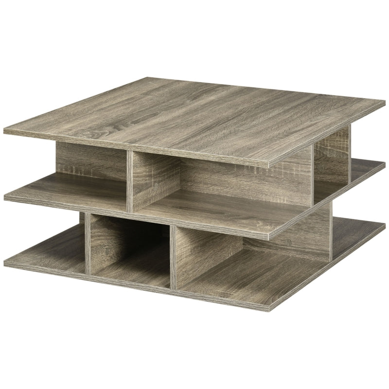 Modern Grey Square Coffee Table with Storage Shelves - 70 x 70 x 36.5 cm