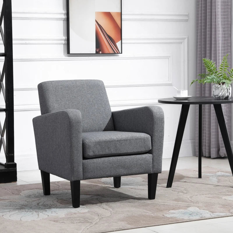 Grey Modern Accent Chair with Rubber Wood Legs for Living Room, Bedroom