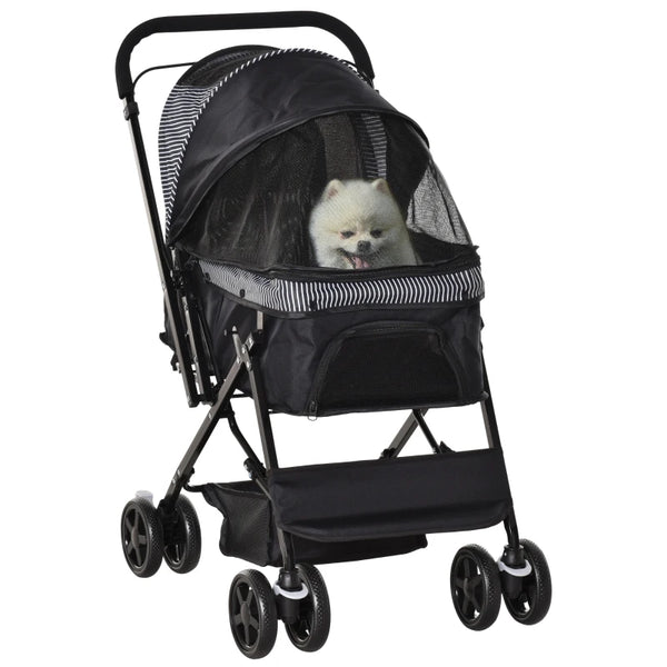 Foldable Pet Stroller with Reversible Handle - Blue