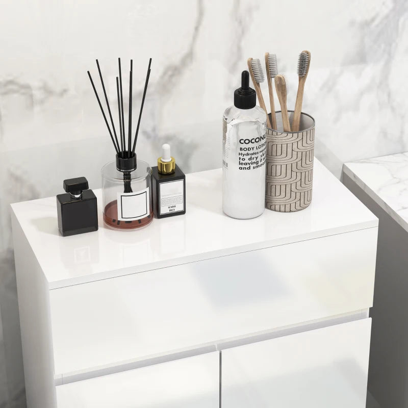 White High Gloss Bathroom Storage Cabinet with Doors, 60x30x80 cm