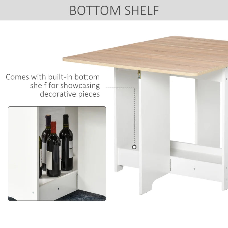 Foldable Drop-Leaf Dining Table with Storage Shelf - White