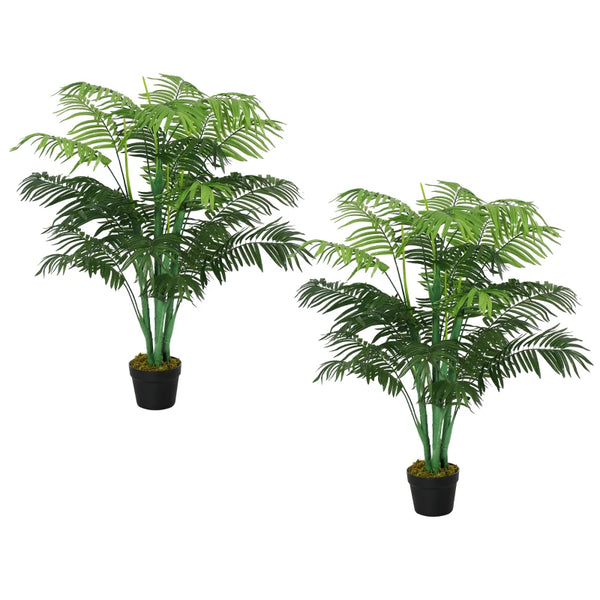 Green Artificial Palm Tree Duo in Pot, 125cm - Indoor Outdoor Decor
