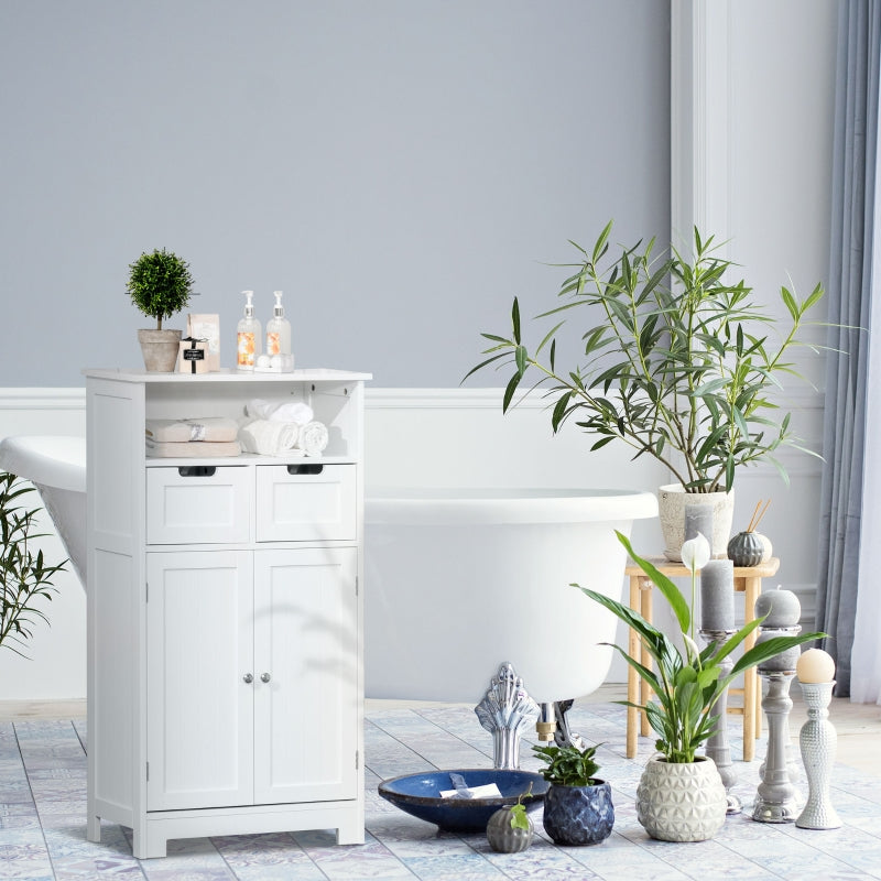 White Bathroom Storage Cabinet with Drawers & Shelf