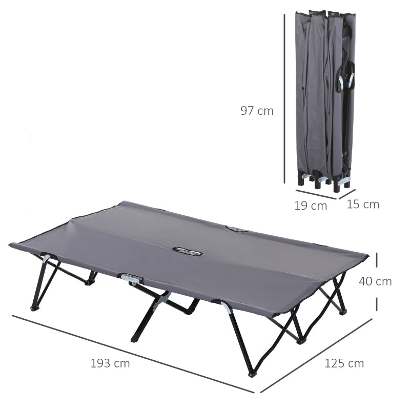 Double Camping Cot Bed with Bag - Grey