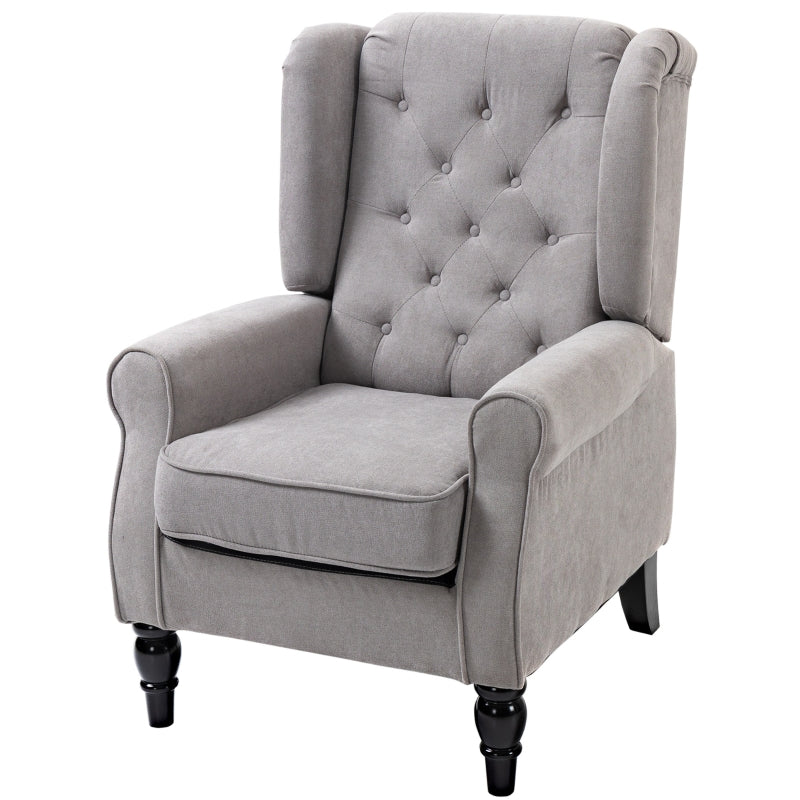 Grey Wingback Armchair with Button Tufted Design