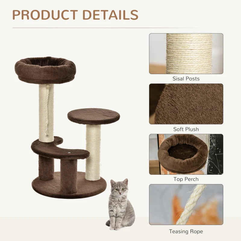 Brown 65cm Cat Tree with Sisal Scratching Posts and Perches