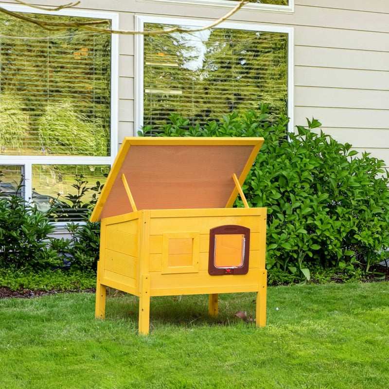 Wooden Outdoor Cat House with Water-Resistant Roof - Grey