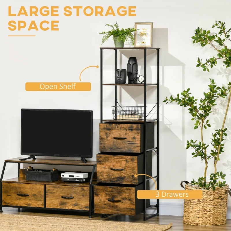 Rustic Brown Industrial Storage Cabinet with Shelves and Drawers