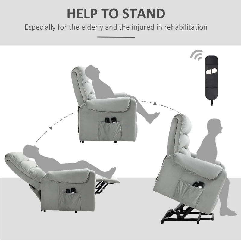 Grey Electric Power Lift Recliner with Vibration Massage and Remote Control