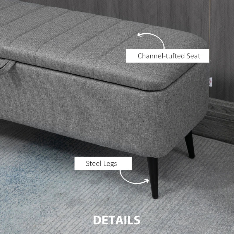 Grey Rectangular Upholstered Storage Ottoman Bench