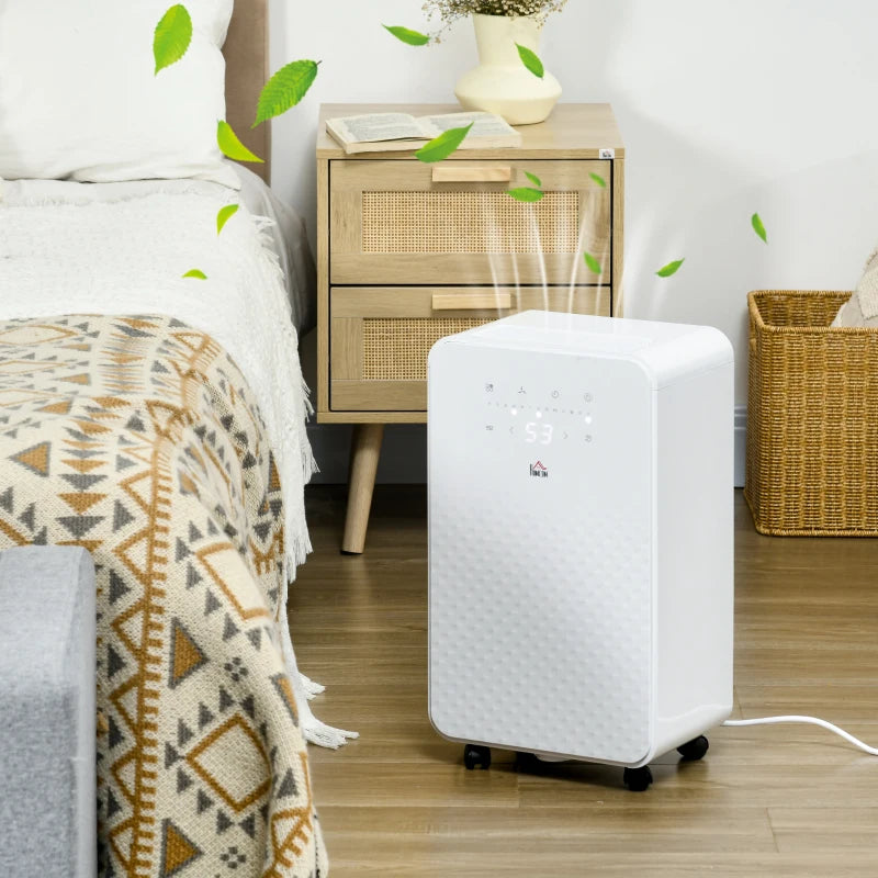 White Portable Dehumidifier with Air Purifier, 24H Timer, 5 Modes, 12L/Day