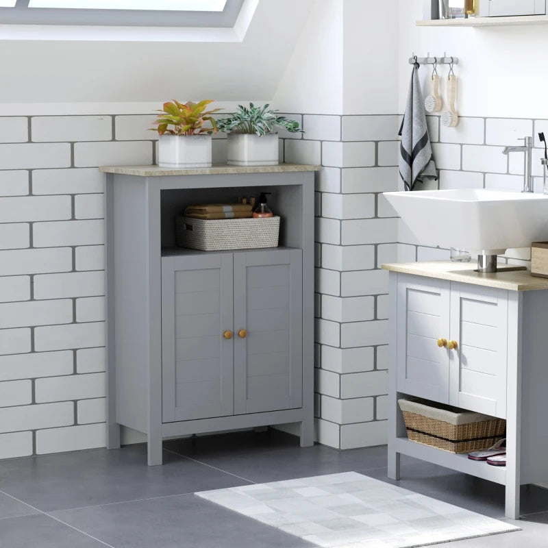 Grey Bathroom Floor Cabinet with Double Doors and Adjustable Shelf