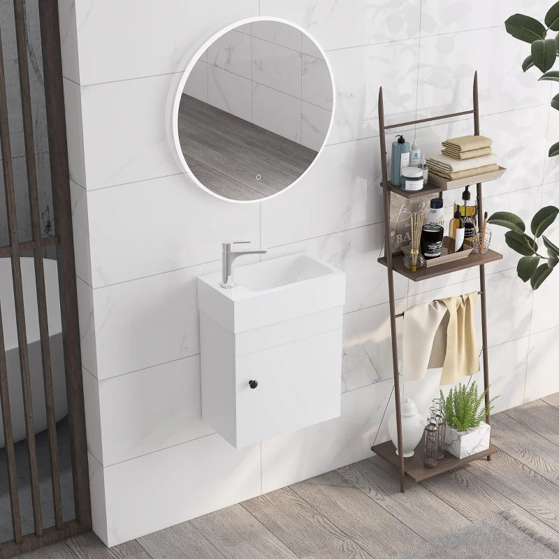 White Wall Mounted Bathroom Vanity with Basin and Storage