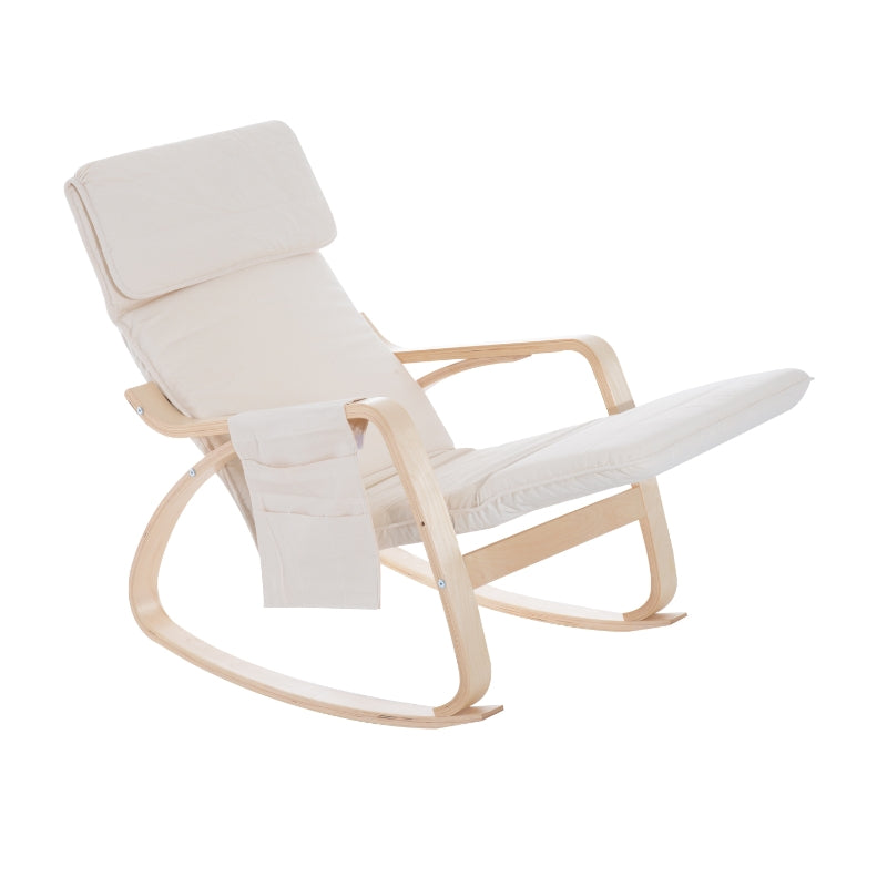 Adjustable Rocking Lounge Chair with Footrest and Pocket - Cream White