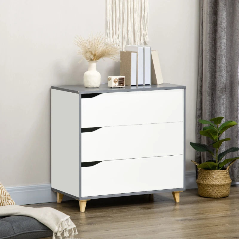White 3-Drawer Storage Cabinet with Pine Wood Legs