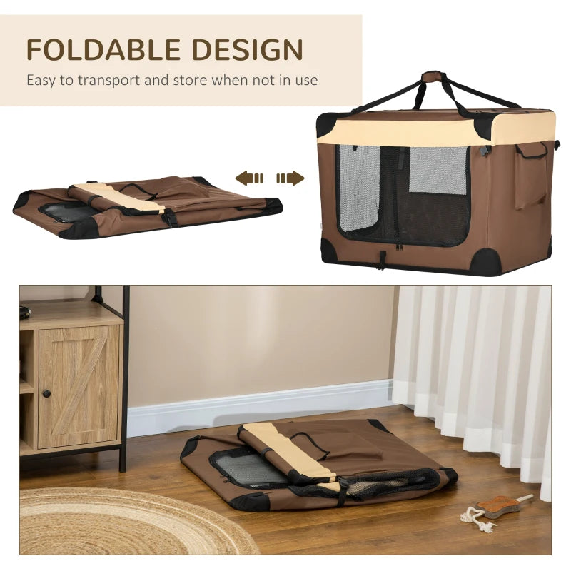 Foldable Pet Carrier with Cushion for Medium Pets - Brown