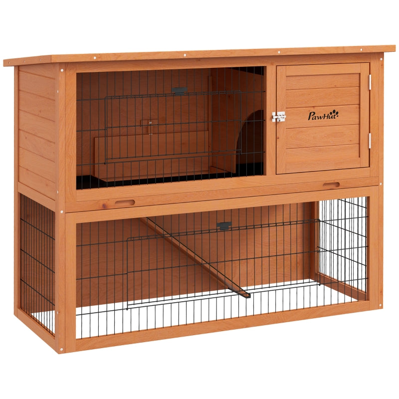 Orange Antiseptic Wood Rabbit Hutch with Run - 92cm