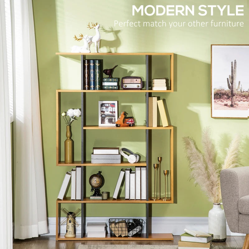 5-Tier Natural Wood Bookshelf with 13 Open Shelves