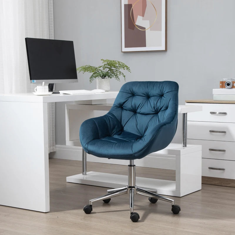 Blue Velvet Ergonomic Office Chair with Adjustable Height and Support