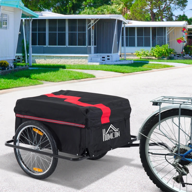 Red & Black Folding Cargo Bike Trailer with Removable Cover