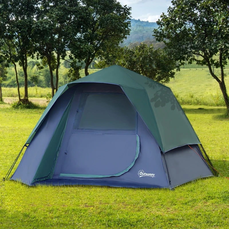 Green Fibreglass Frame Camping Tent for 3-4 People