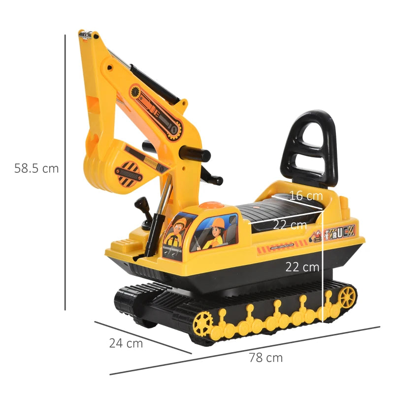 Yellow Ride-On Excavator Toy Tractor Digger