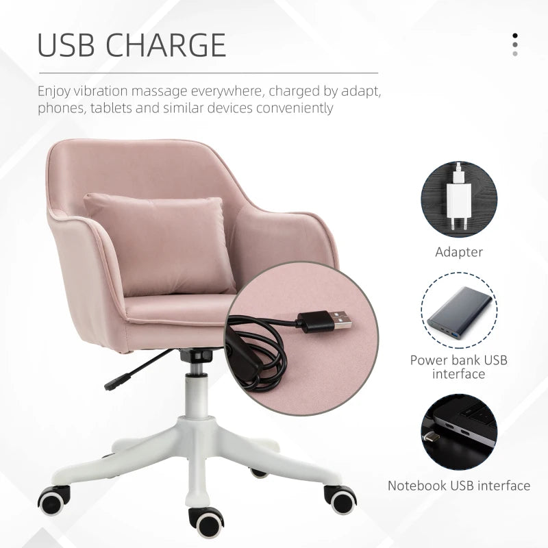 Velvet Pink Office Chair with Massage Lumbar Pillow