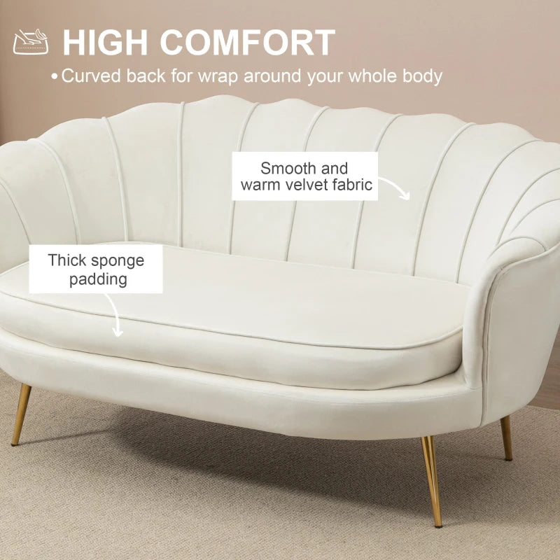 Modern Cream Velvet Loveseat Sofa with Petal Backrest