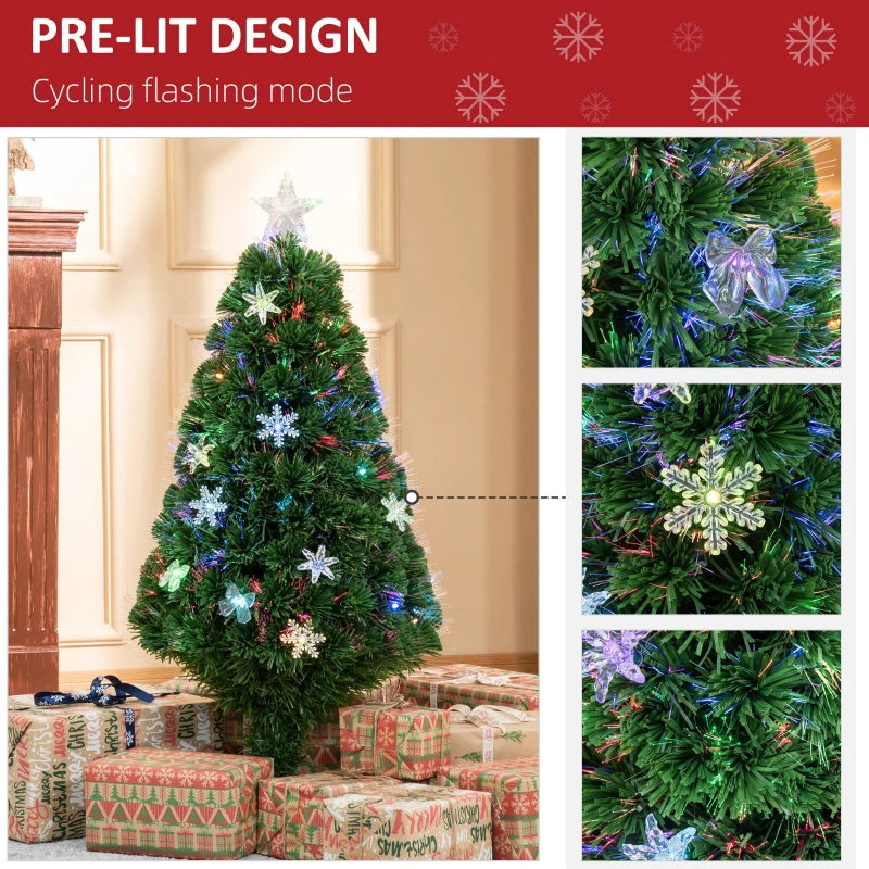 4FT Green Fiber Optic LED Christmas Tree - Holiday Home Xmas Decoration