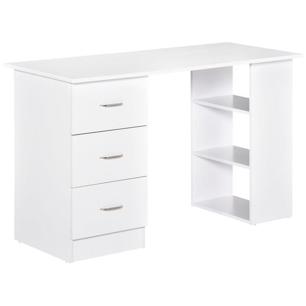 White Computer Desk with Storage Shelves and Drawers