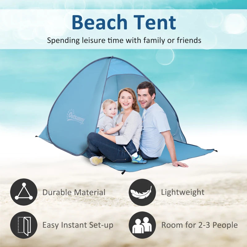 Blue Pop-Up Beach Tent for 2-3 People with UV 30+ Protection