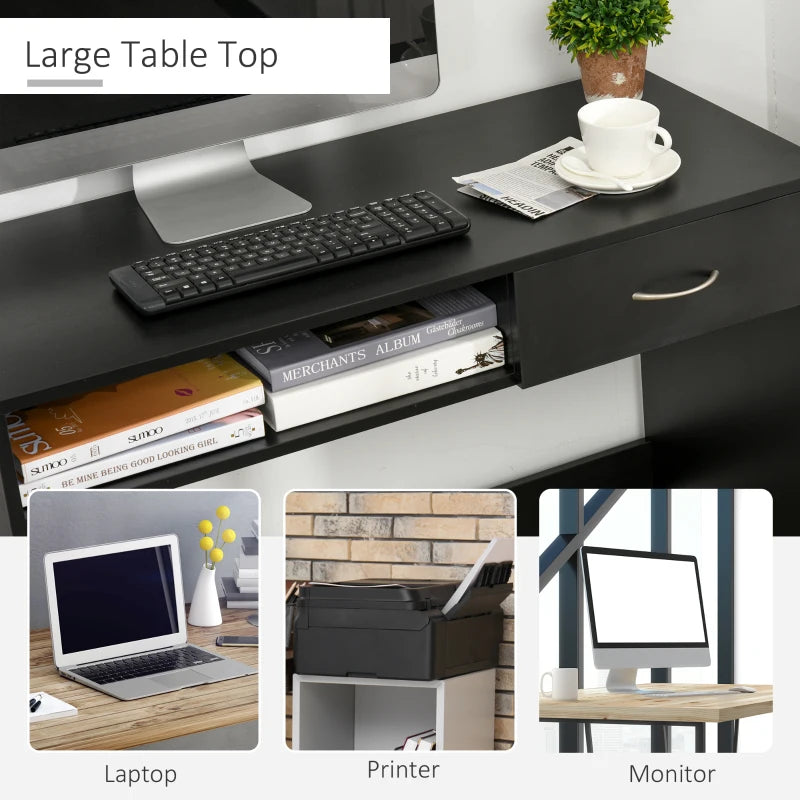Black Compact Computer Desk with Drawer and Storage