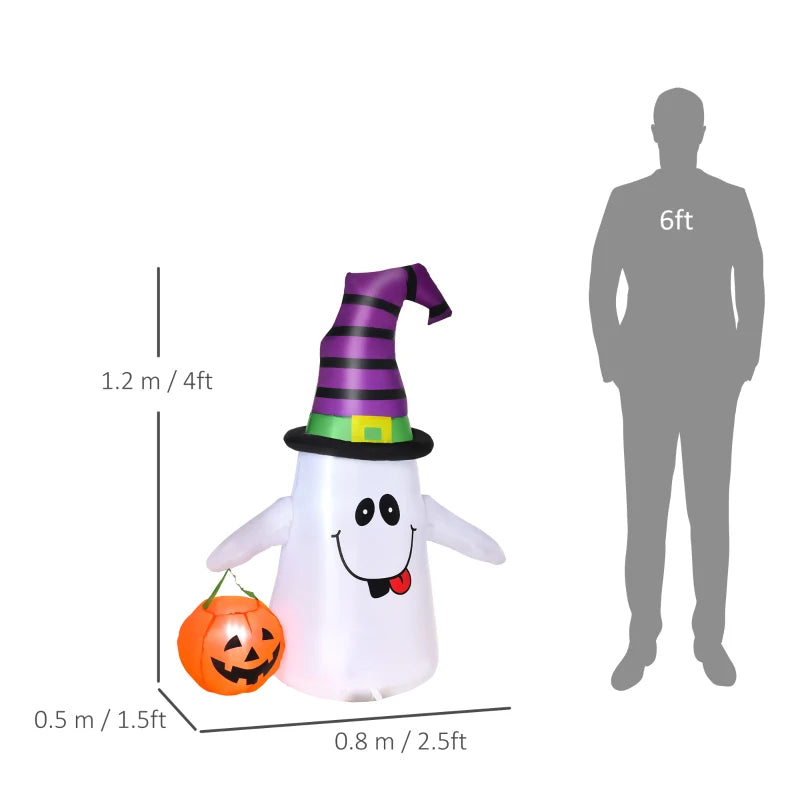 1.2m Halloween Witch Ghost Inflatable Decoration with LED Lights - Weather-Resistant